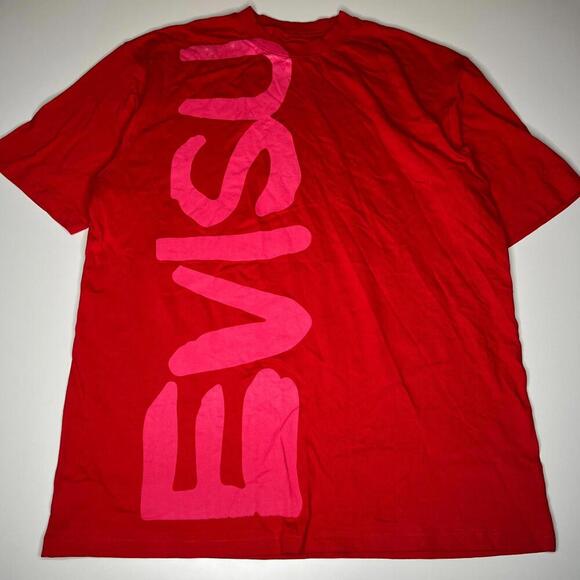 EVISU T-Shirt Men’s 2XL Red Pink Big Logo Graphic Tee Short Sleeve Streetwear - Picture 1 of 7